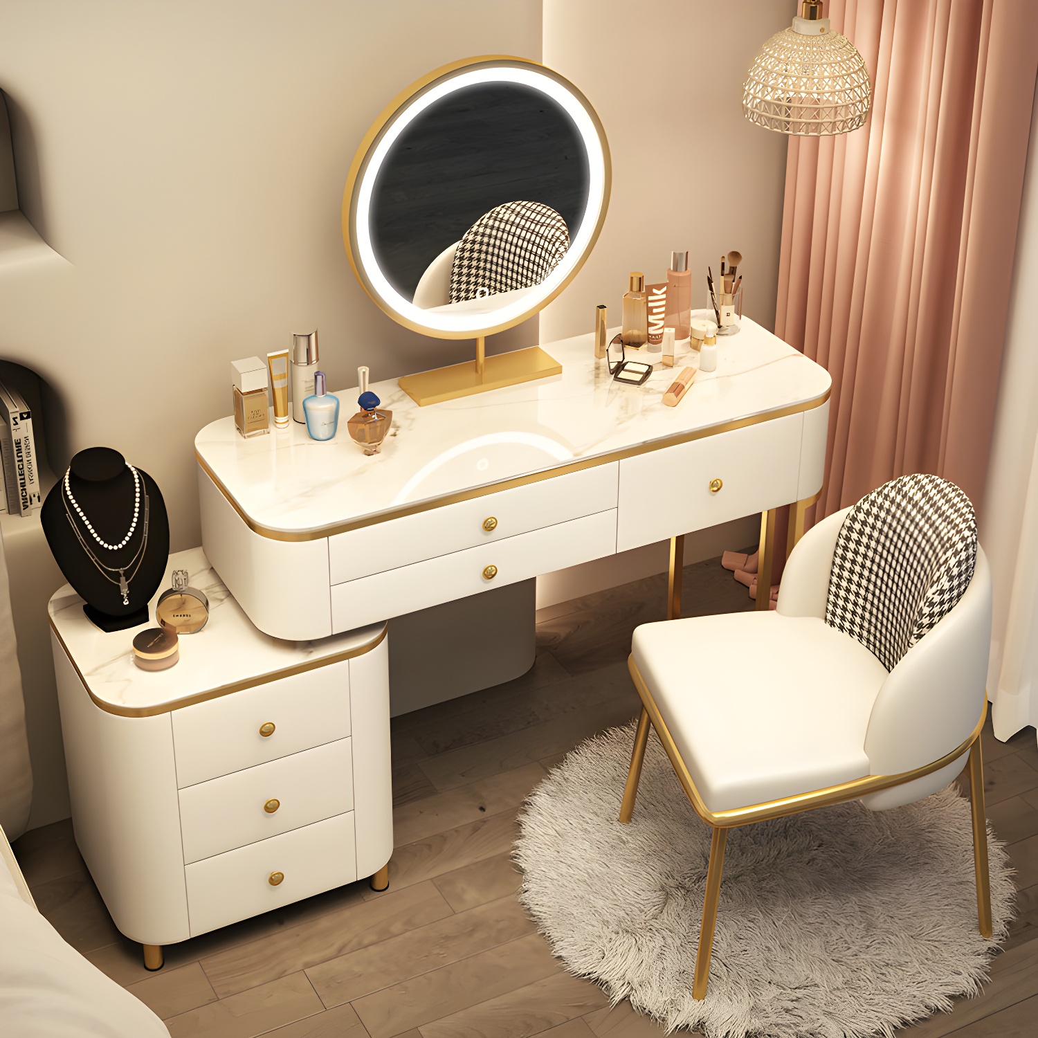 Scandinavian Wooden Vanity Desk in White Modern with Drawers Dressing Table - image 3