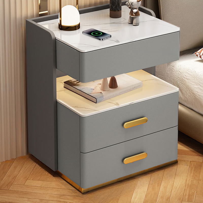 Postmodern Bedside Cabinet Nightstand with 2 Shelves and Sintered Stone Countertop - image 6