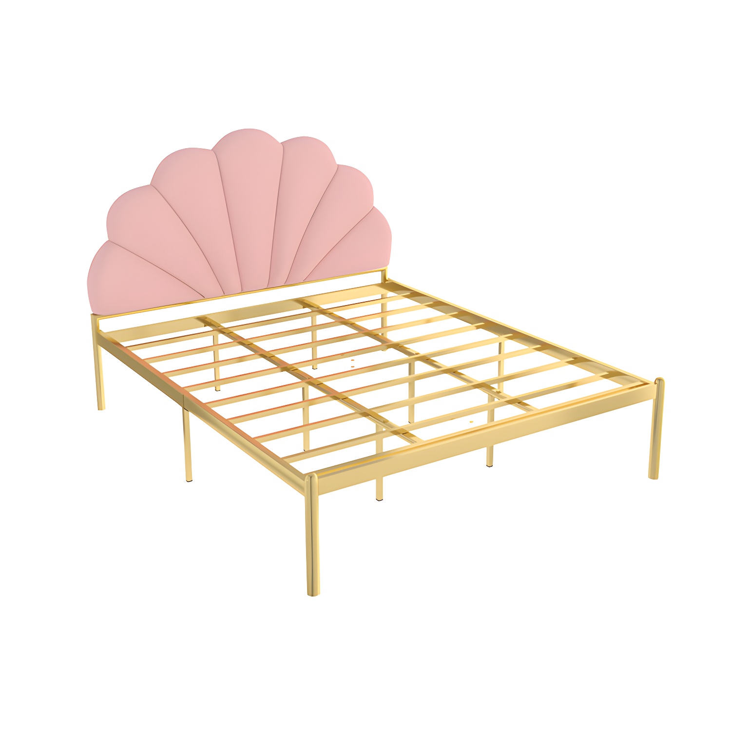 shell Suede Upholstered Headboard ,47 inch High Metal Panel Bed - image 8