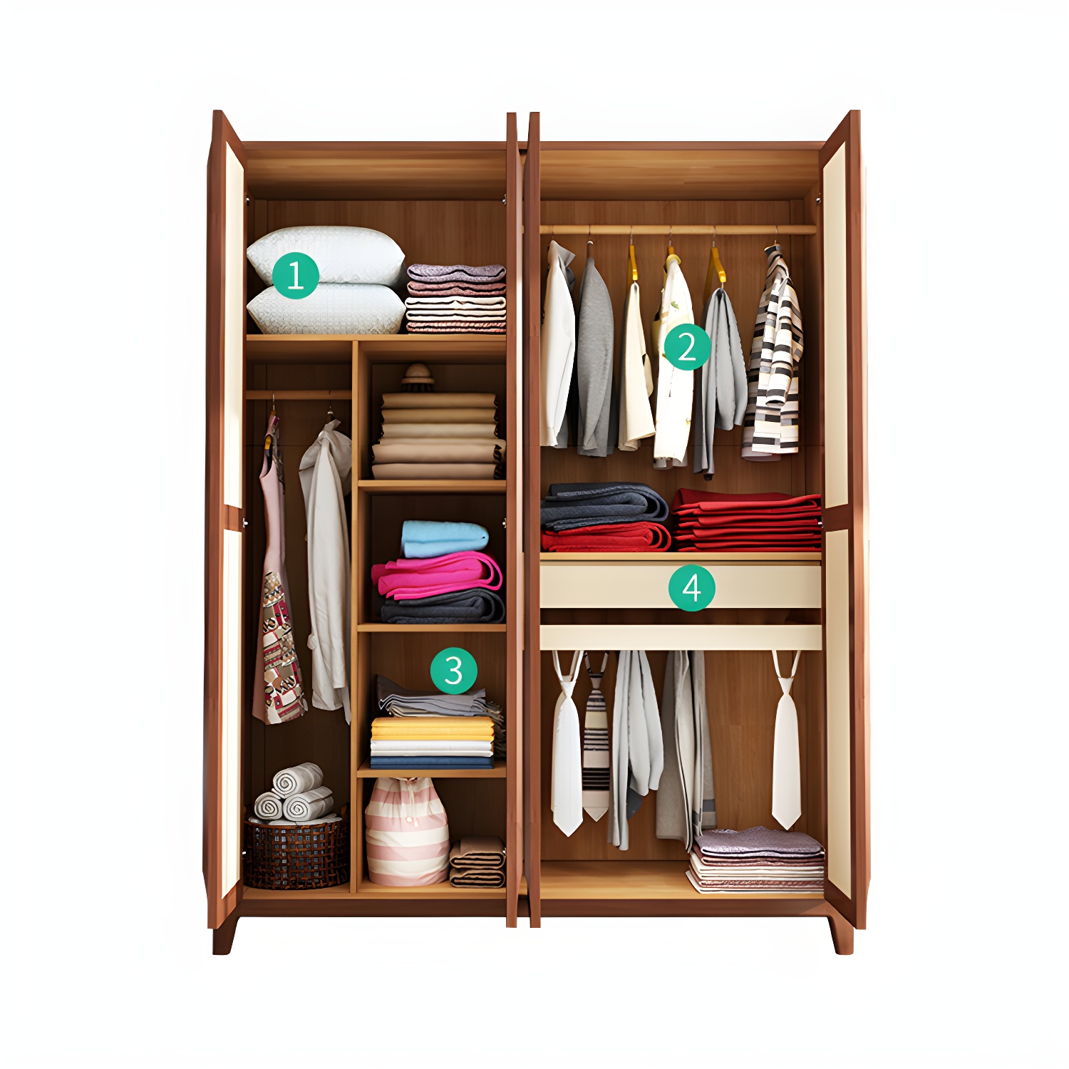 Modern Style Wardrobe Cabinet Wood Clothes Rail Wardrobe Armoire with Shelves - image 14