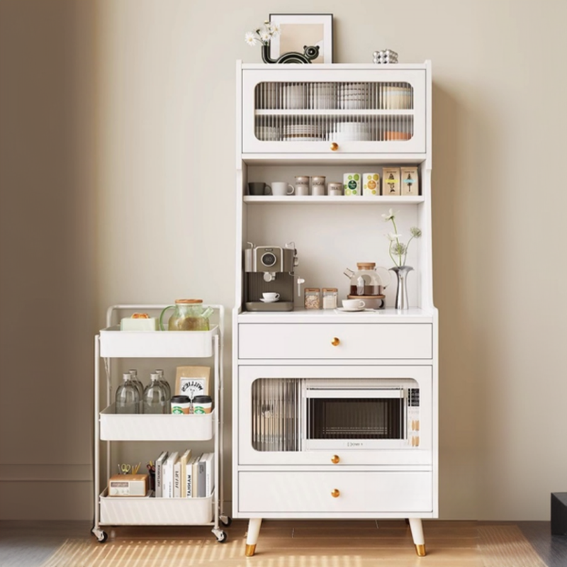 Simple Narrow Microwave Shelf Cabinet with 2 Drawers, Sintered Stone Countertop, Glazed Door, and Adjustable Shelving - image 12