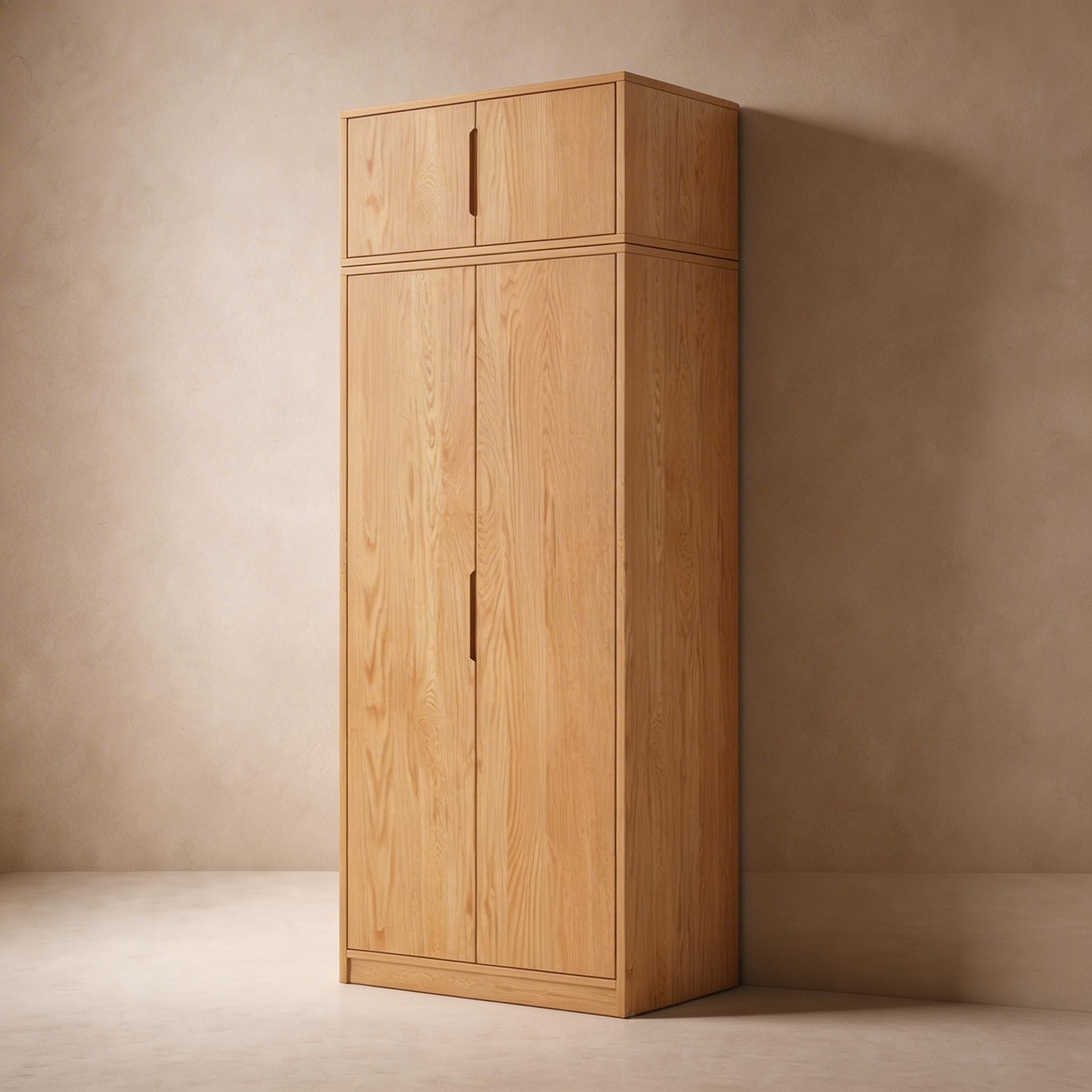 Modern Natural Wood Wardrobe Armoire with Sliding Doors, Drawers, and Shelves - image 69