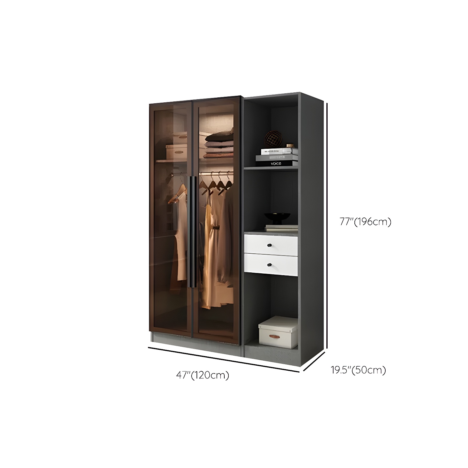 Modern Wardrobe Cabinet Glass and Engineered Wood Wardrobe Closet - image 20