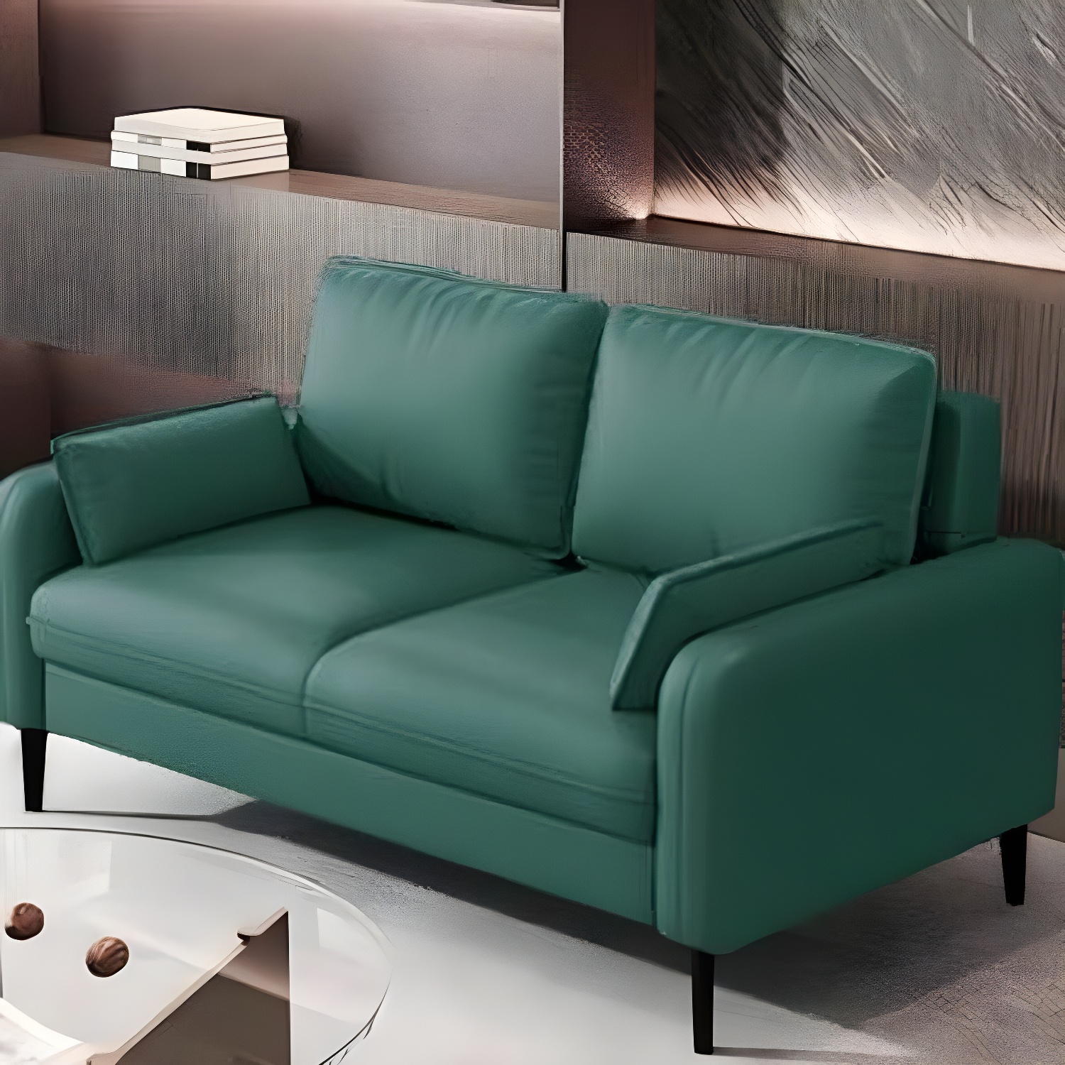 2-Seater Modern Cushioned Sofa with Bolster Pillows for Living Room