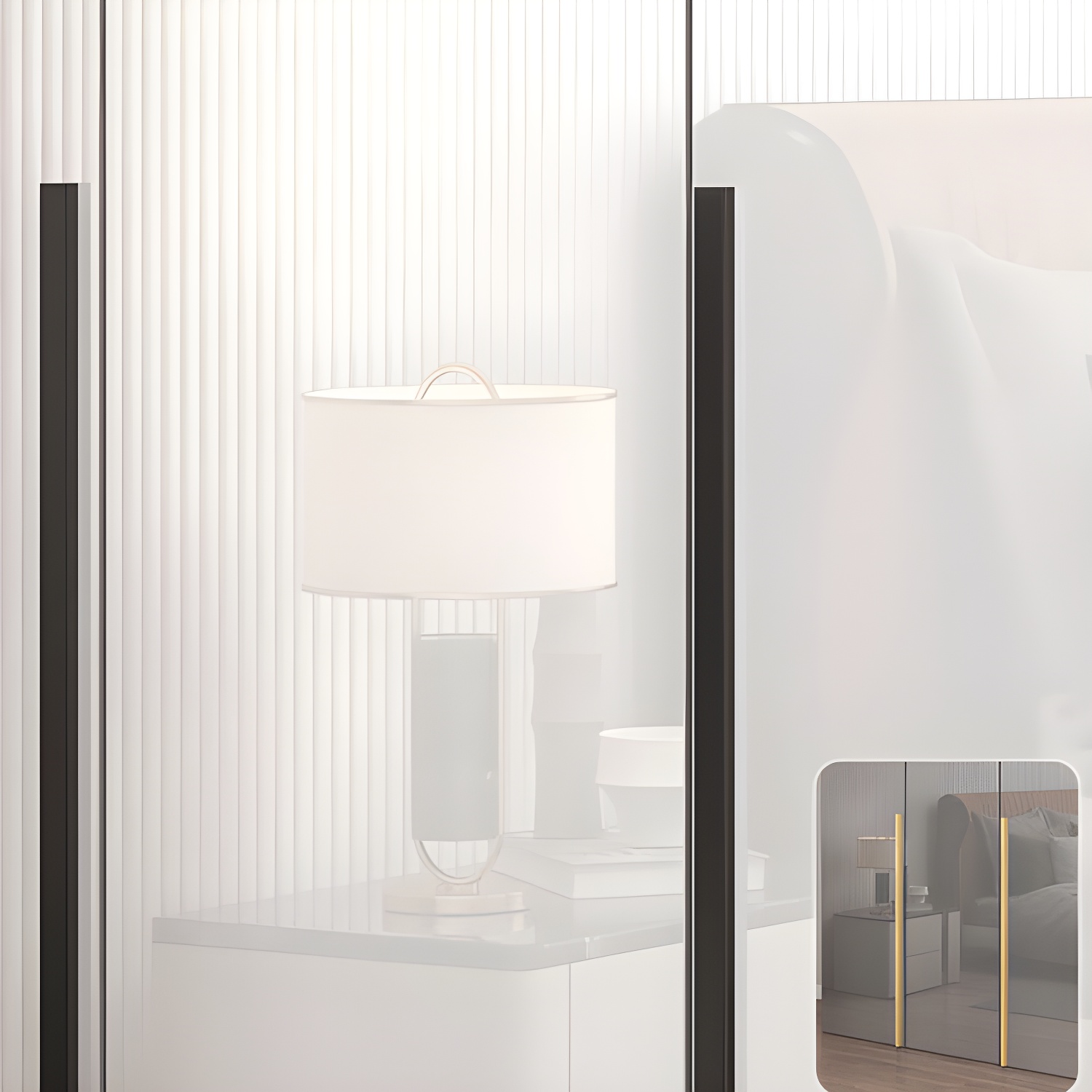 White Mirrored Finish Wardrobe Armoire Engineered Wood Wardrobe Cabinet - image 6