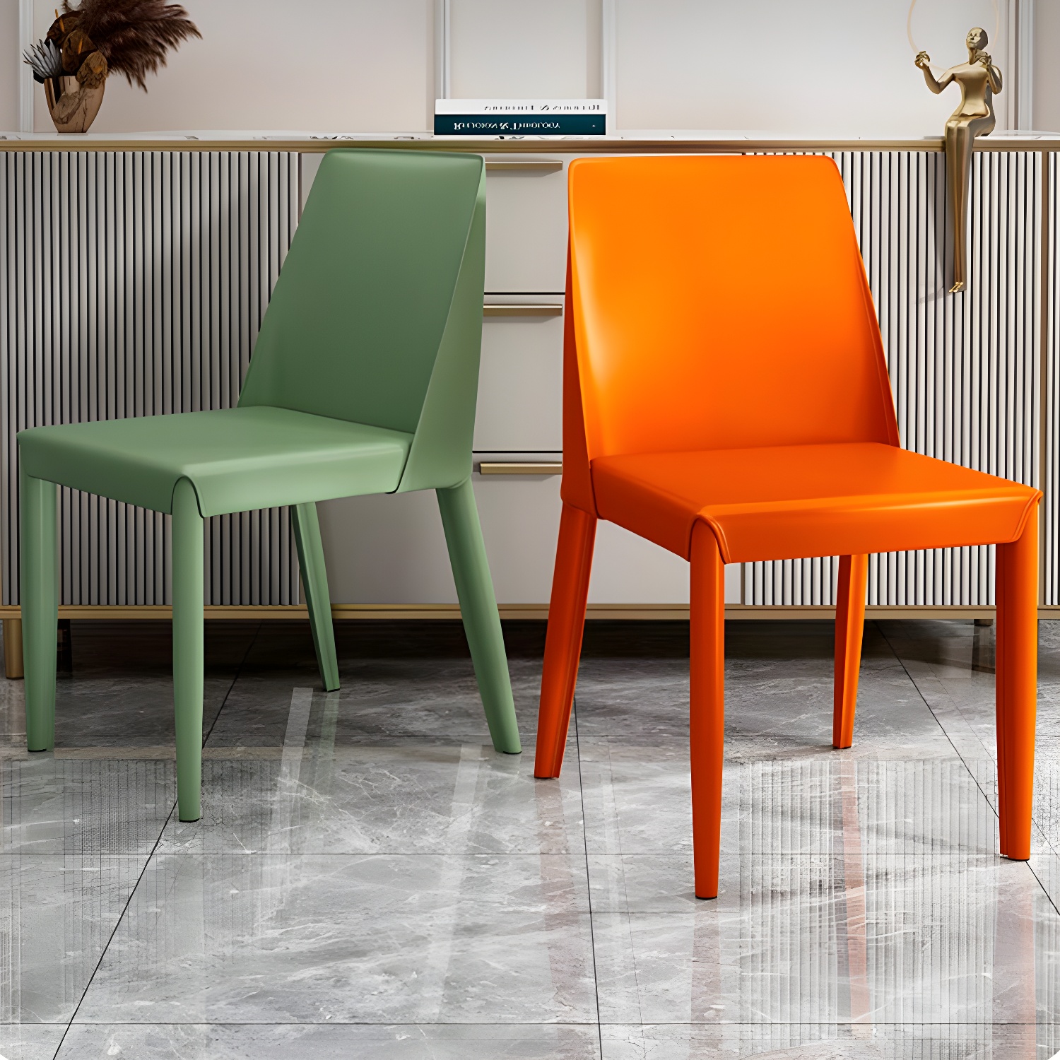 Modern Leather Dining Chair Parsons Furniture with Steel Legs in Matte Finish for Home - image 21