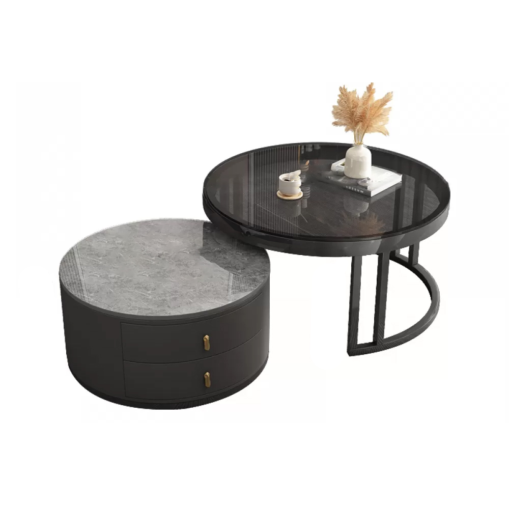Round Nesting Coffee Table Set Frame Modern Storage Coffee Table - image 3