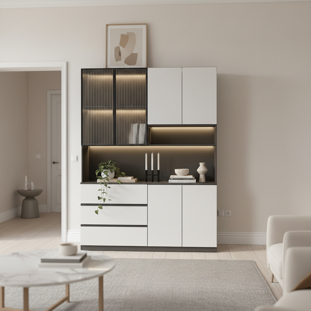 Trendy Sideboard with 3 Drawers, Cupboard, Wide/Standard/Narrow Sizes, 2/1 Shelves, Cabinets, and Glass-panel Door - image 43