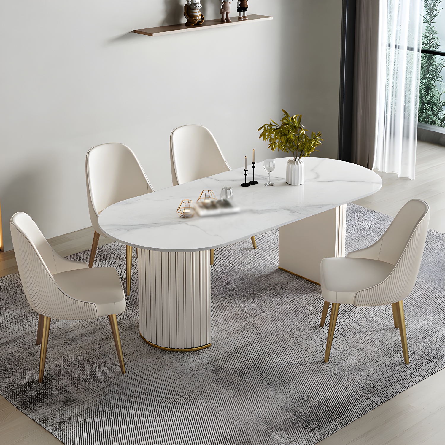 Glam 1/2/5/6/7 Pieces Dining Set Oval Sintered Stone Dining Table Set