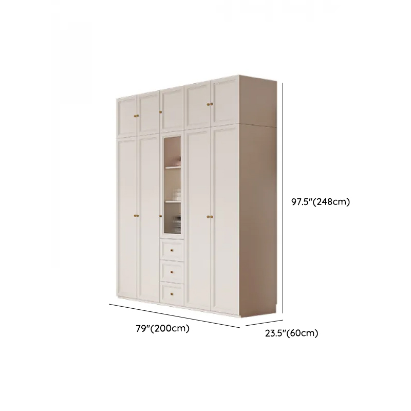 White Minimalist Manufactured Wood Wardrobe Closet with Soft Close Drawer, Interior Shelves, and Clothing Rod - image 13