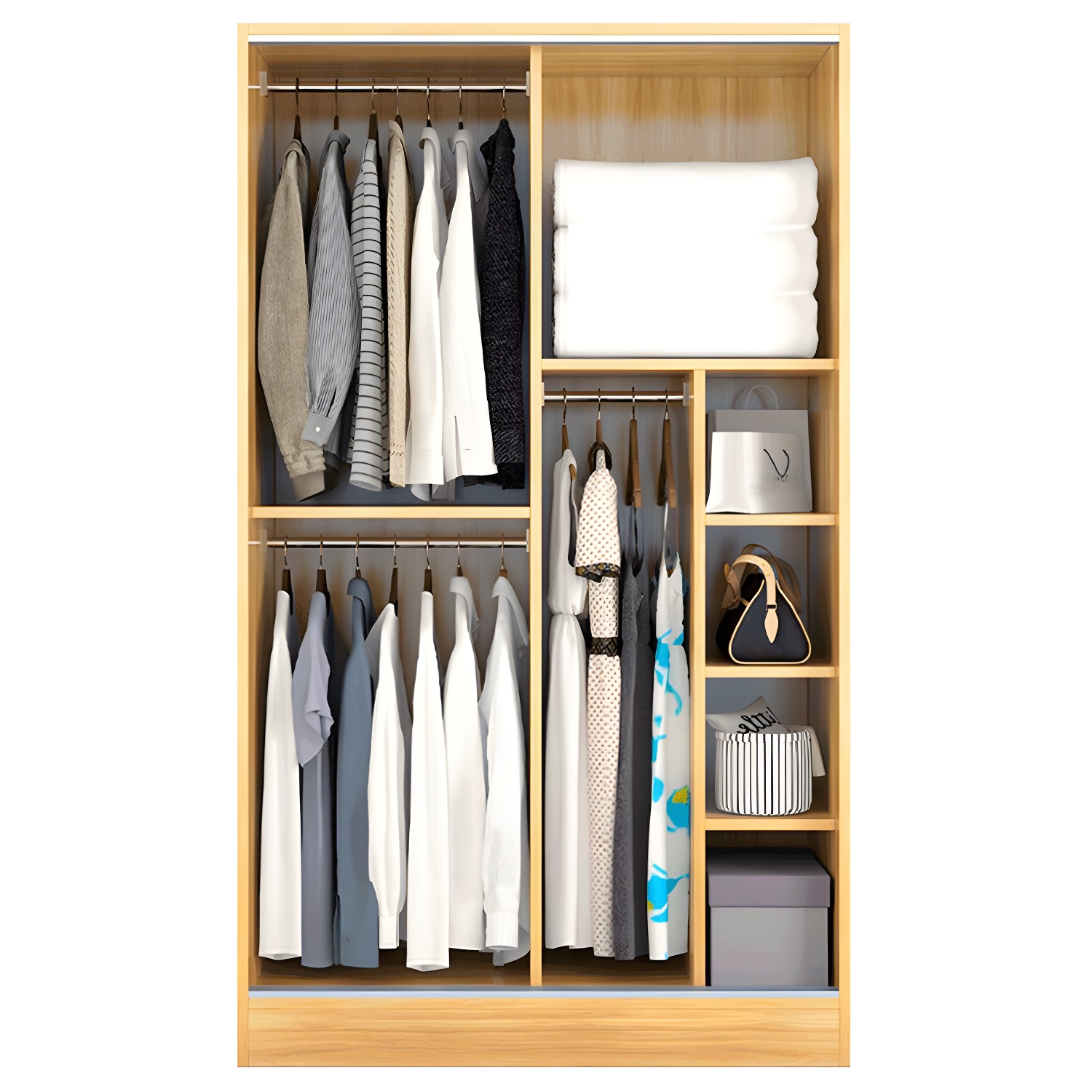 White Wood Double Door Industrial Wardrobe 5 Shelves Cabinet - image 11