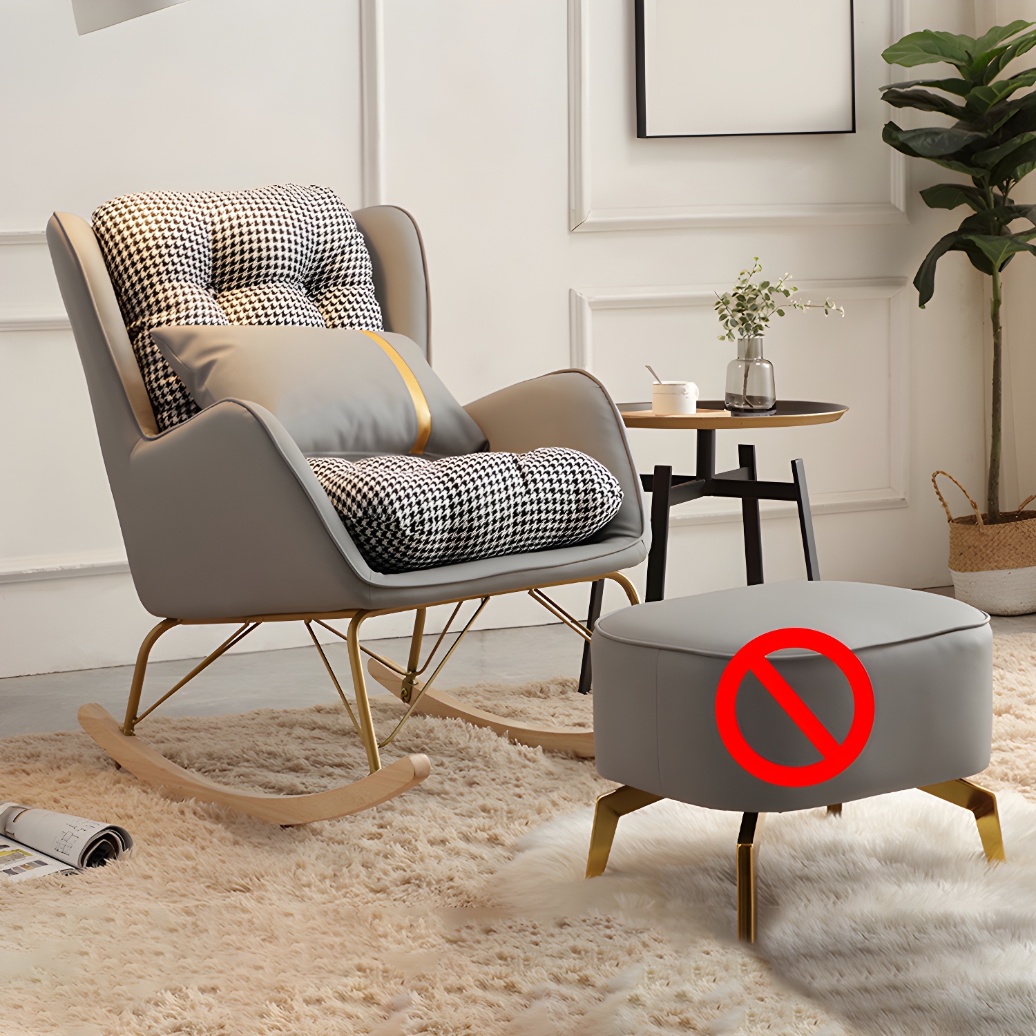 Contemporary Rocking Chair Rubber Wood Frame Wing Chair Back Indoor Rocking Chair - image 4