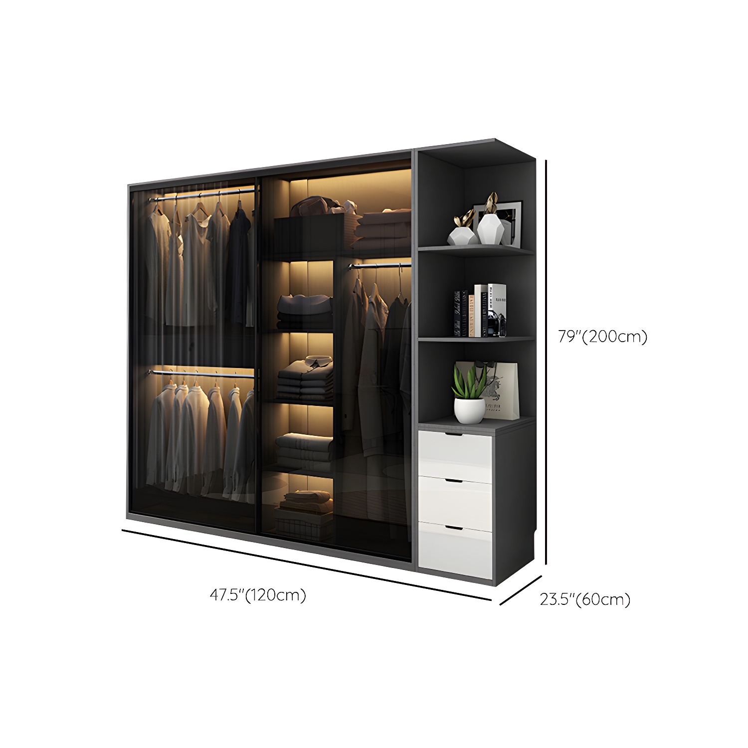 Modern Style Glass Wardrobe Black Colour Wardrobe Closet with Sliding Door - image 18