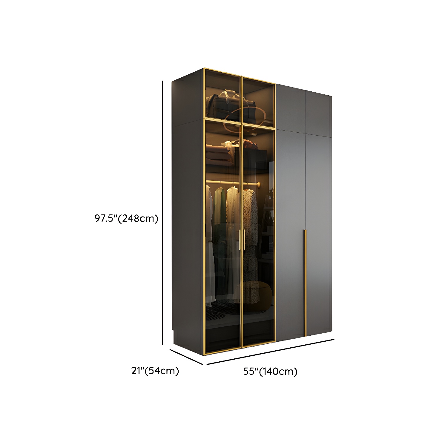 Modern Grey Wood Wardrobe Armoire with Drawers & Adjustable Shelves - image 21