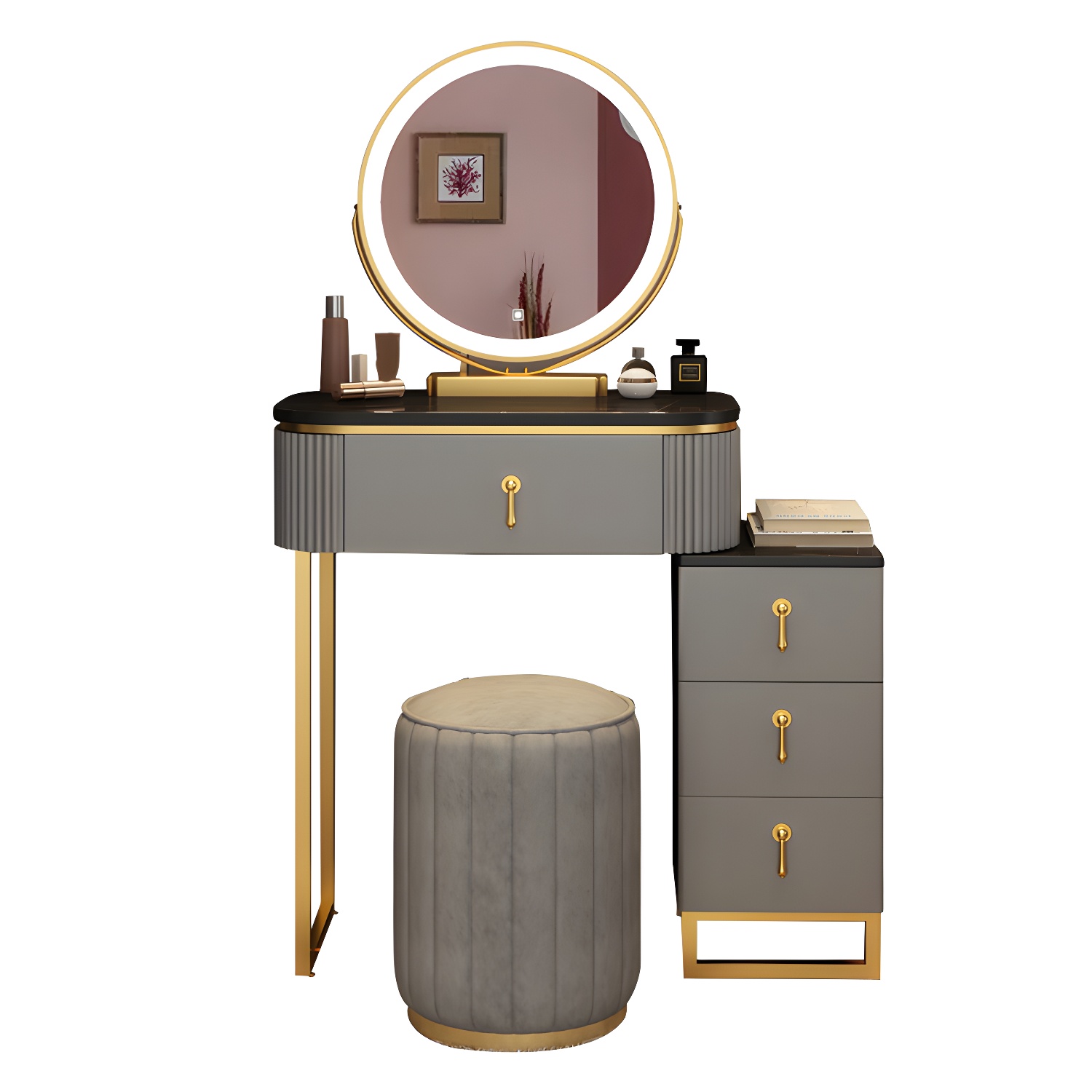 Lighted Mirror Makeup Vanity Desk with 4 Drawers Glam Makeup Vanity Set - image 9