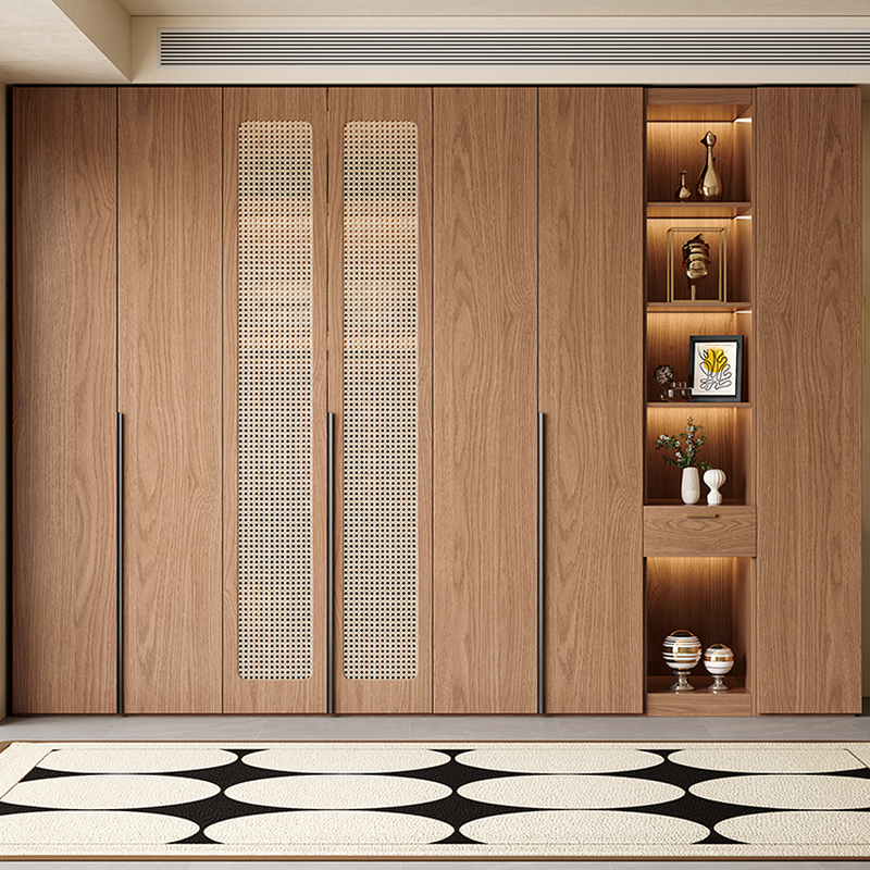 Cocoa Art Deco Self-supporting Cabinet Armoire with Soft Close Drawer, Interior Shelves, and Hanging Rod