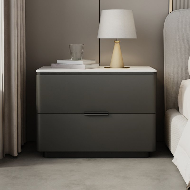 Organic Modern Nightstand With Drawer Organization Featuring 2 Drawers and Stone Countertop
