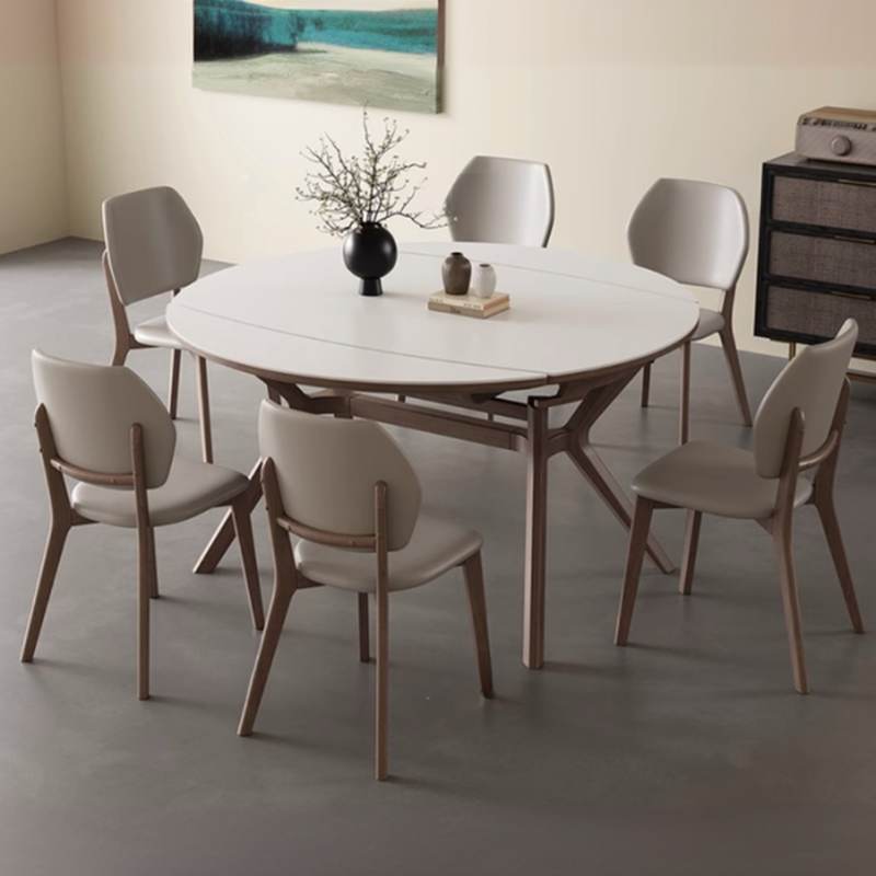 Minimalist Rounded Slate Dining Table Set with 4 Legs, Fold-away Leaf, and Light Gray/White Finish - image 3