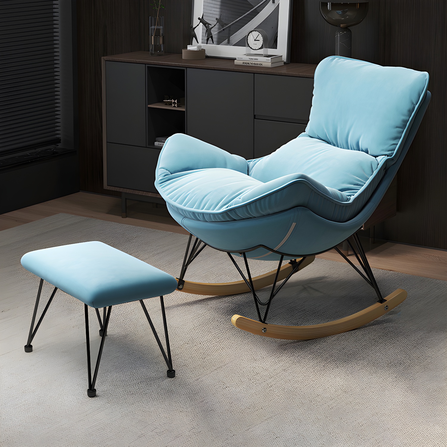 Wing Back Rocking Chair Solid Wood Rocker Chair with Ottoman - image 19