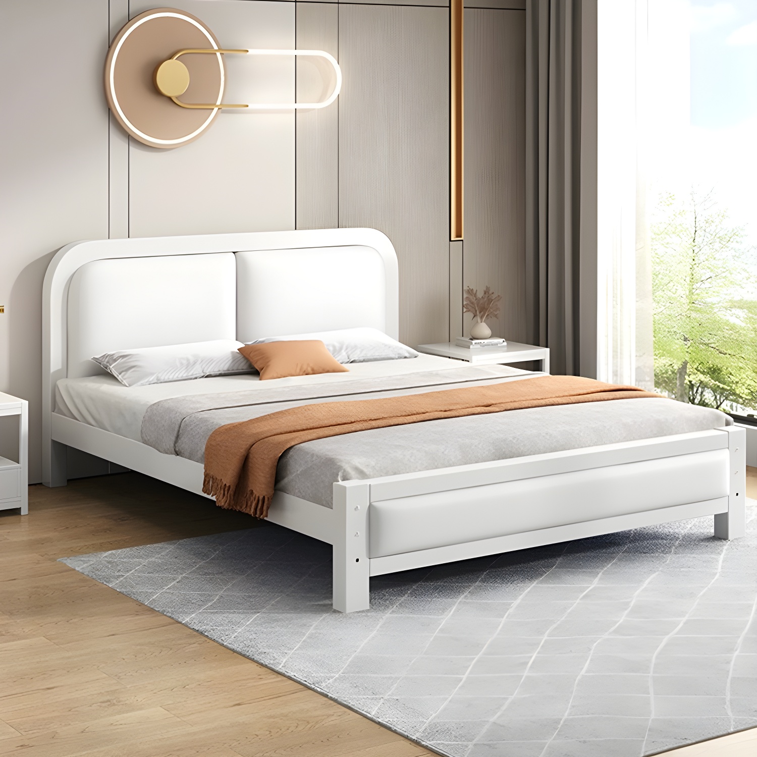 Modern Metal Panel Bed in White/Midnight Black with Easy Assembly - image 5
