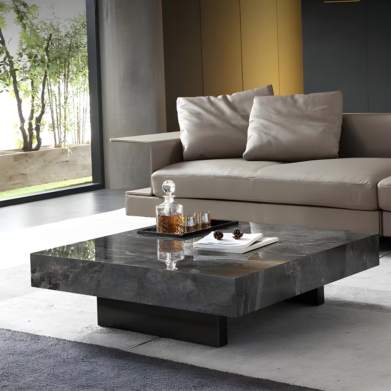 No Distressing Coffee Table Pedestal Faux Marble Square Cocktail Table