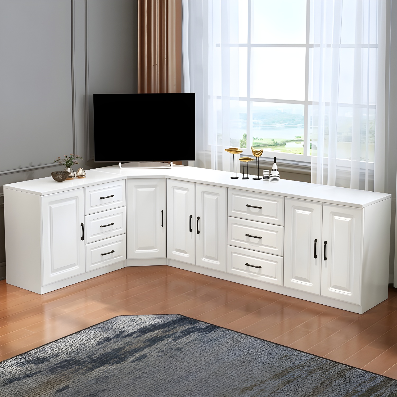 Modern Solid Wood Corner TV Stand Console with 6 - Drawer - 27.56" - image 11