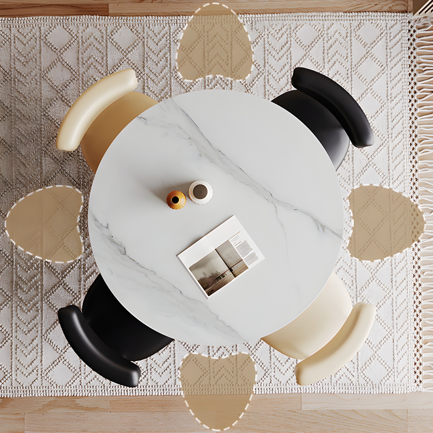 Round White Stone Modern Dining Table with White Steel Pedestal Base Standard Height - image 9