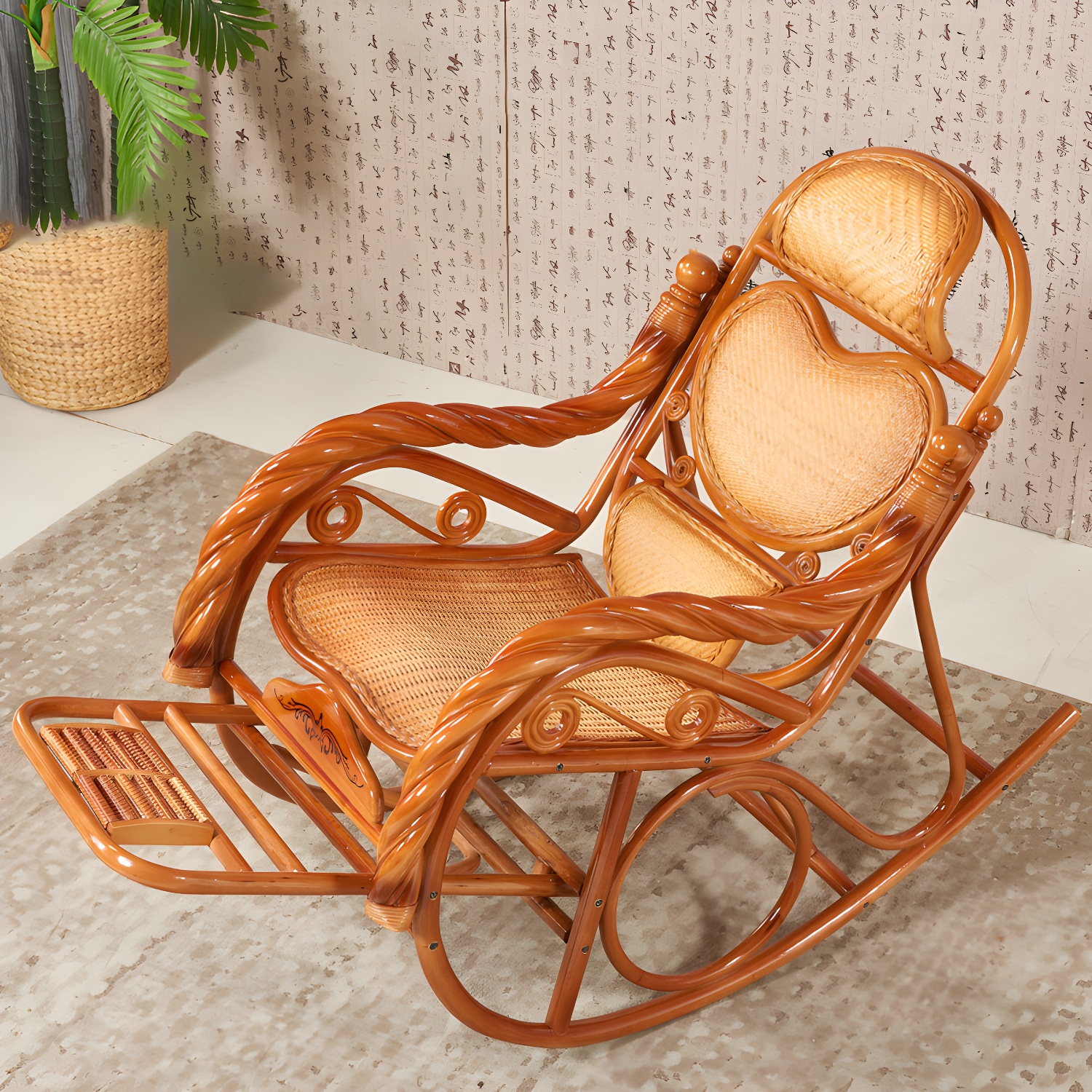 Mid Century Modern Recliner Chair Rattan/Wicker Recliner Chair for Living Room