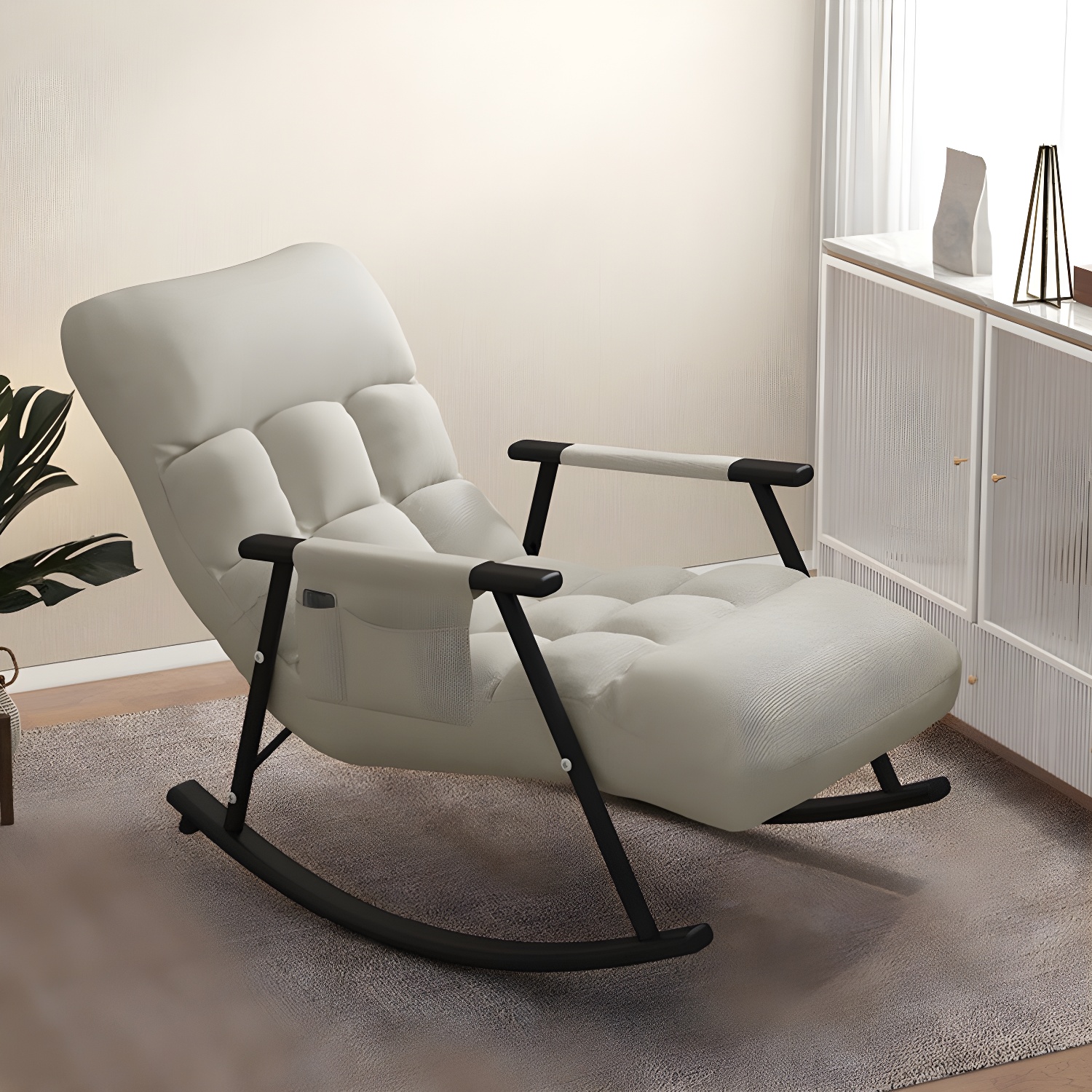 Modern Style Rocking Chair Faux Leather Upholstered Chair with Storage - image 8