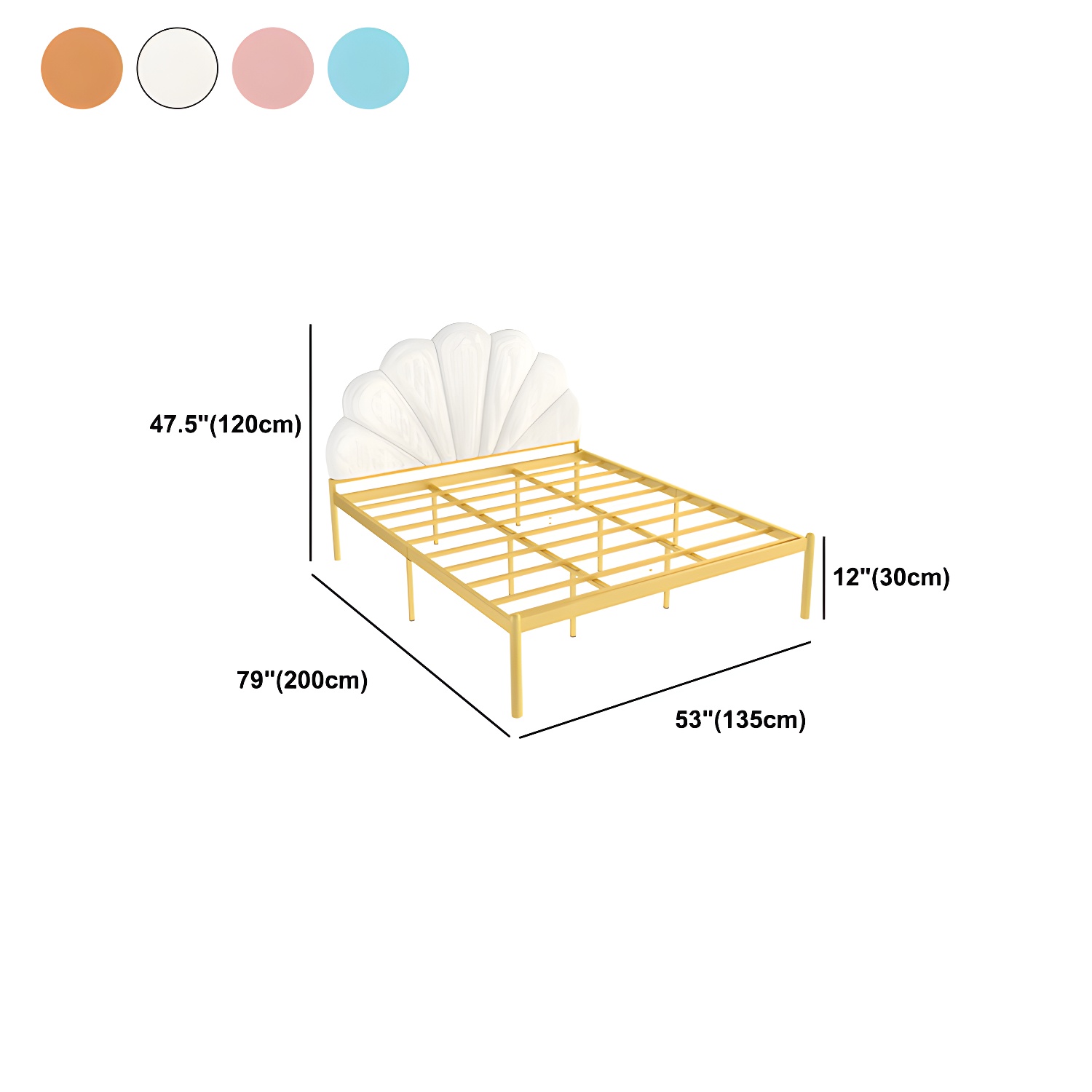 shell Suede Upholstered Headboard ,47 inch High Metal Panel Bed - image 12