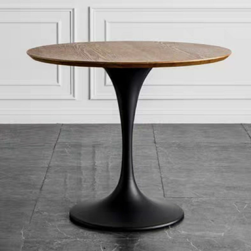 Scandinavian Standard Height Round Wood-Top Dining Table, Metal Tulip Base, Simple Assembly
