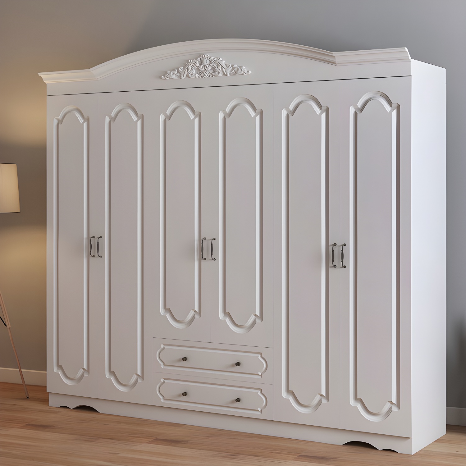 Engineered Wood Cabinet with 2 Drawers French Country White Wardrobe for Home - image 15