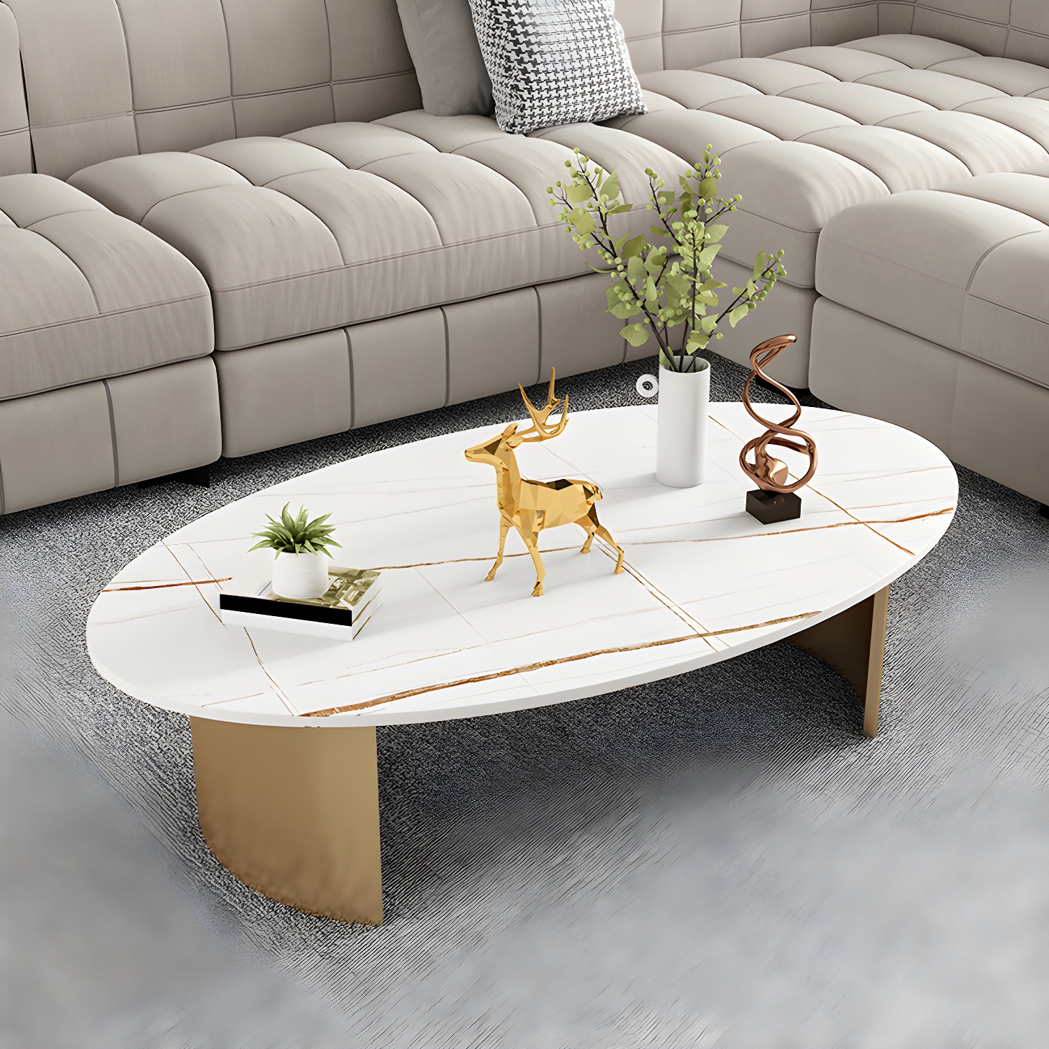 Glam Slate Coffee Cocktail Table Oval Cocktail Table for Living Room - image 5