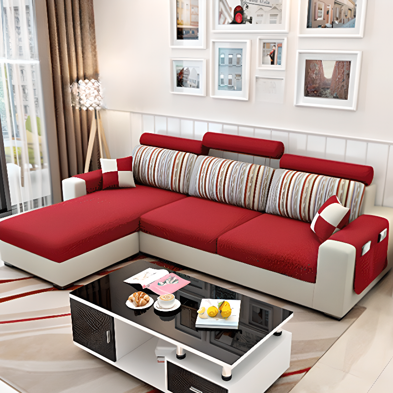 L-Shape Corner Sectional in Lavender/Olive Green/Beige with Left Hand Facing/Right Orientation - image 9