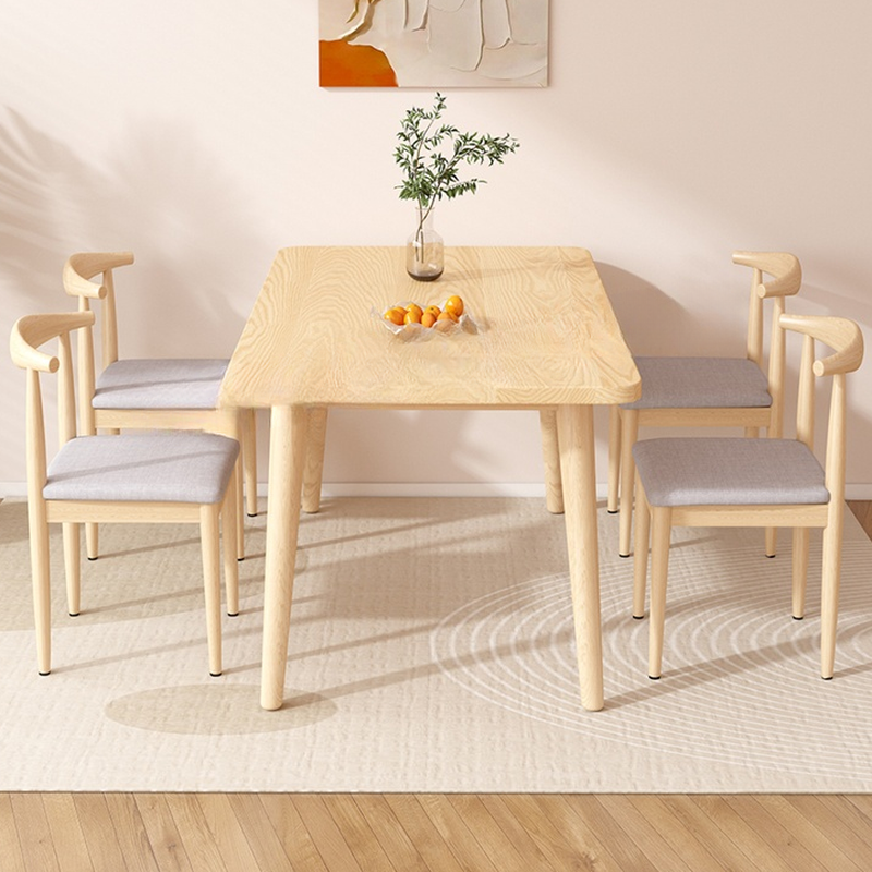 Dining Table Set with Rectangular Recycled Wood Fixed Table and Padded Chair Back in White/Auburn/Unfinished - image 4
