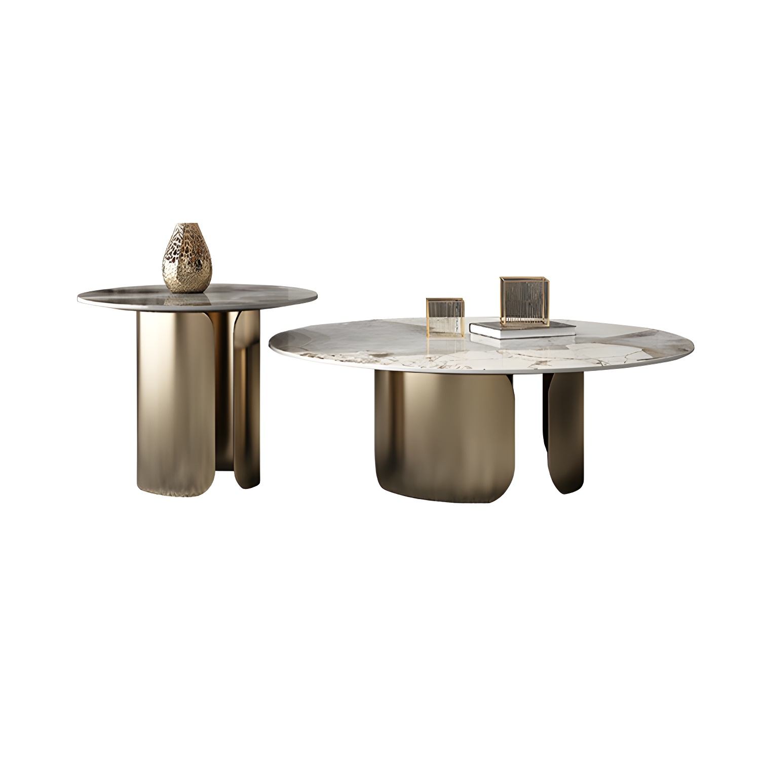 Chic Modern Round Beige Stone Top Coffee Table with Industrial Iron Base - image 12