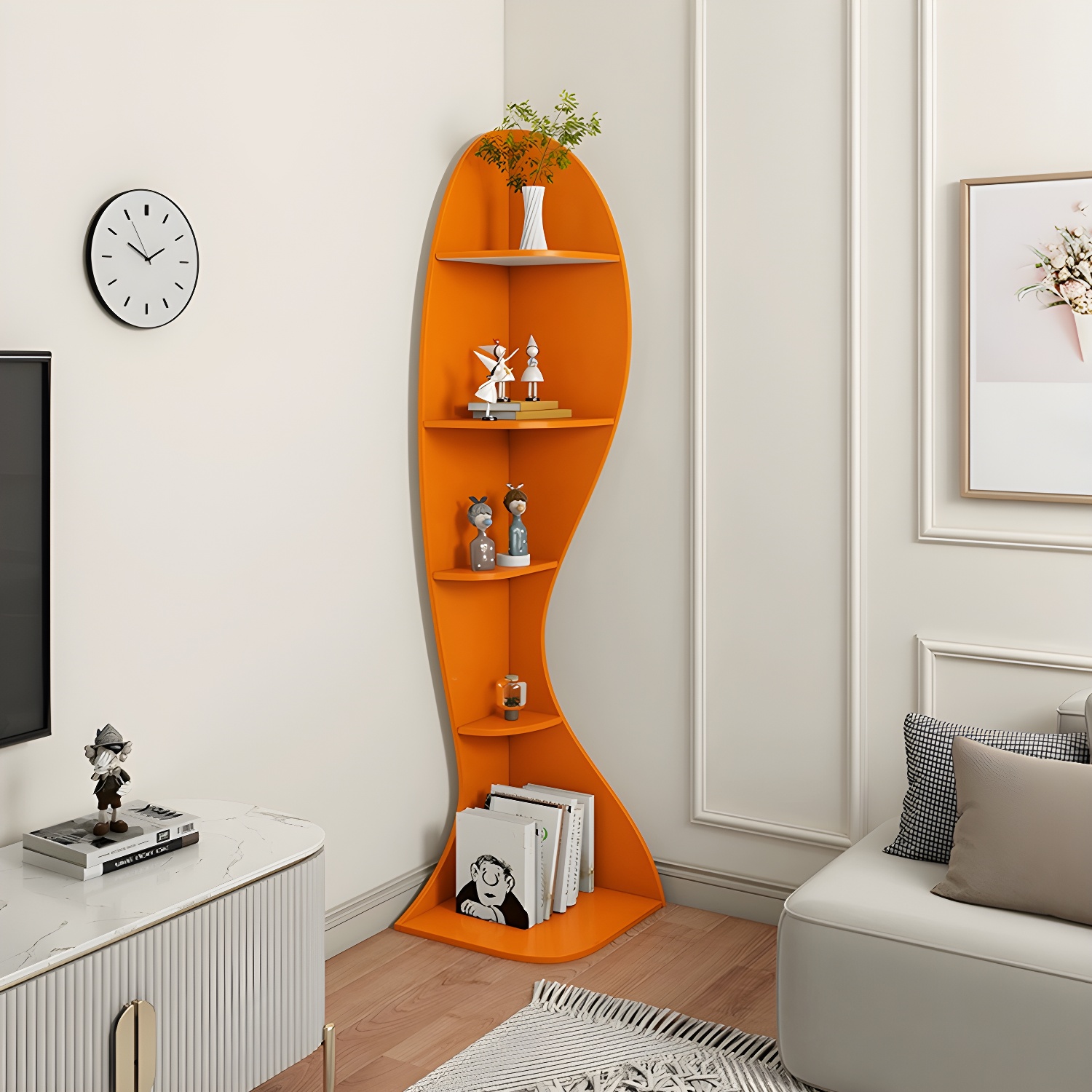 Corner Modern Accent Chest with Wood Counter Top and Open Shelves - 40cm X 40cm X 182cm - 4 Shelves - image 13