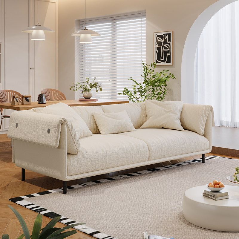 Drawing Room Standard Sofa in Genuine Leather/Flannel with White/Cerulean/Tan Upholstery, Armrest, and 3 Pillows - image 8