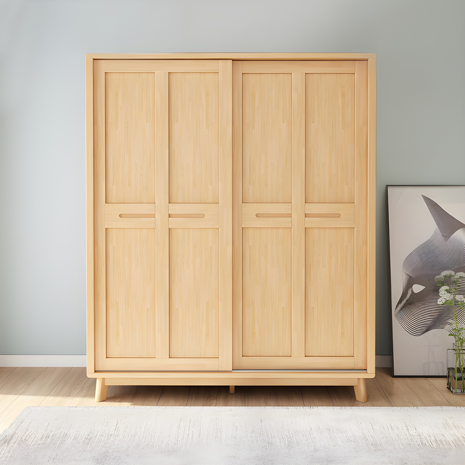 Freestanding Solid Wood Wardrobe Modern Wardrobe Armoire with 2 Doors and 1 Drawer