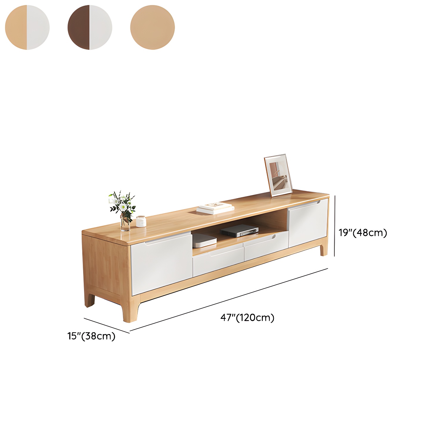 Scandinavian TV Media Stand Solid Wood TV Media Console with Drawers - image 17