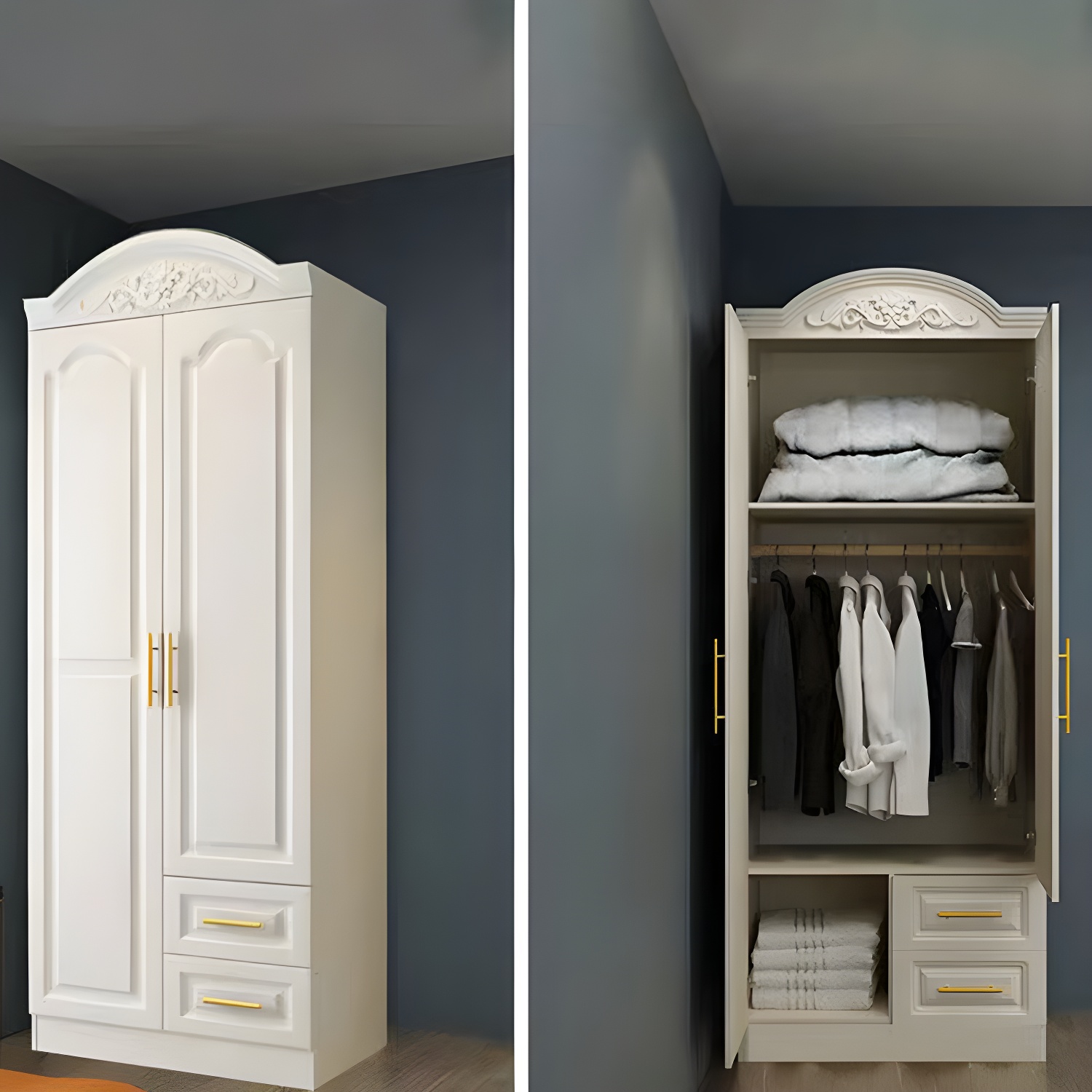 French Country Wardrobe Armoire Engineered Wood Wardrobe with Solid Wood Clothing Rod - image 13