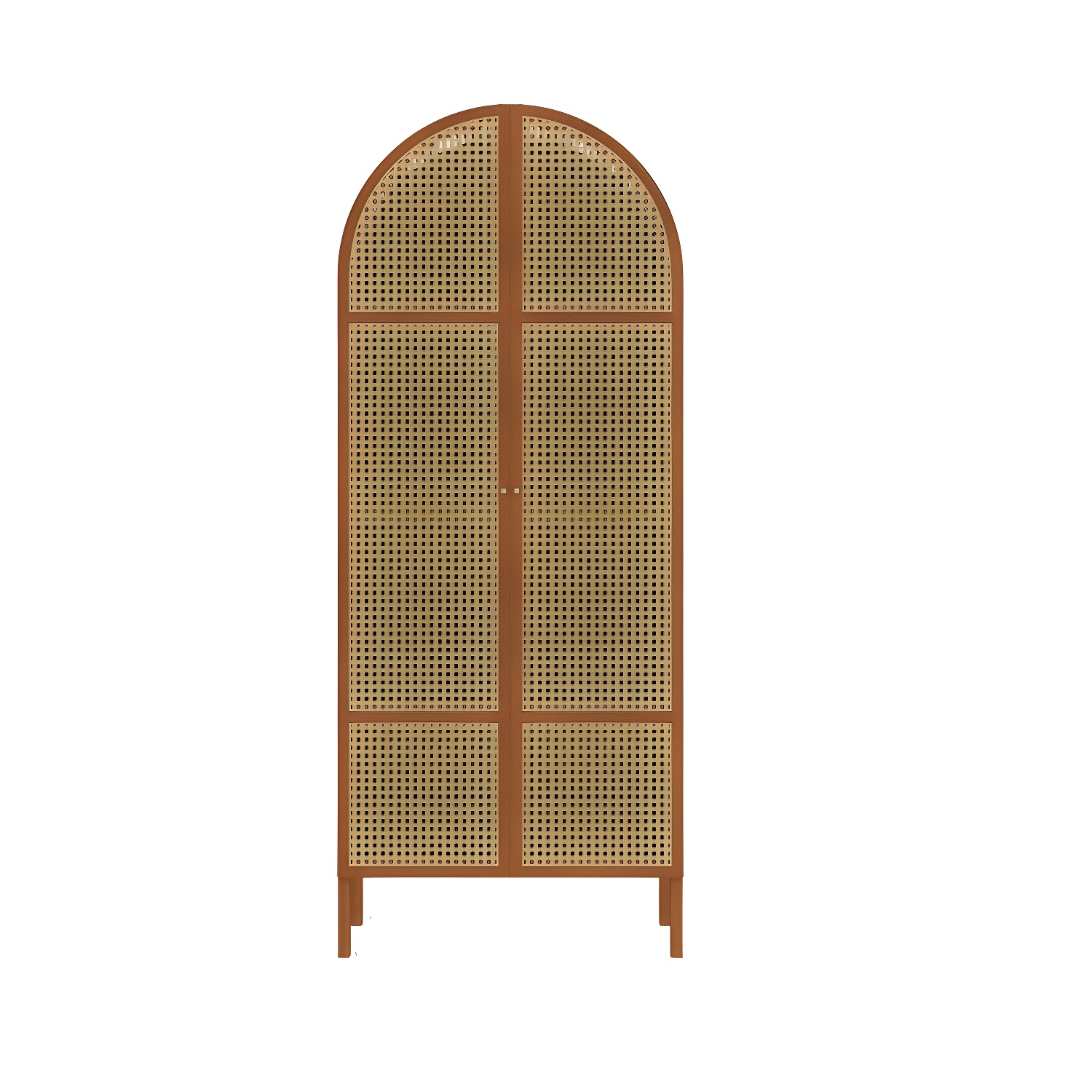 Scandinavian Rattan Wood Wardrobe with 4 Feet and Shelves for Bedroom