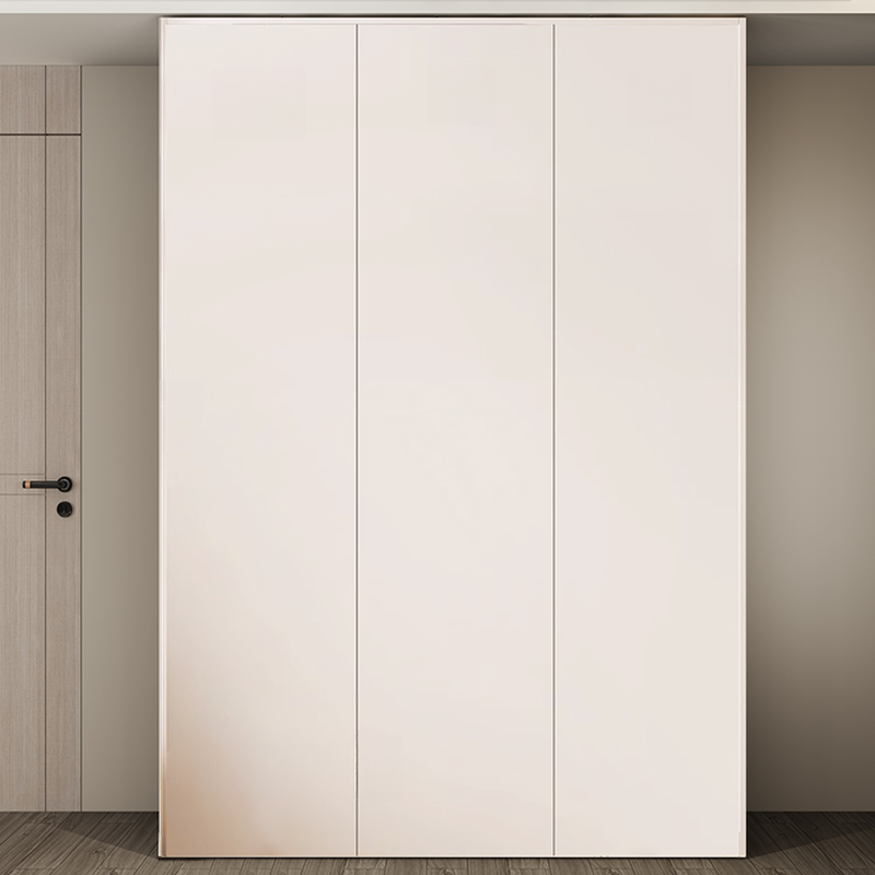White Minimalist Manufactured Wood Wardrobe Closet with 2 Drawers, Soft Close Door, Interior Shelves, and Clothing Rod