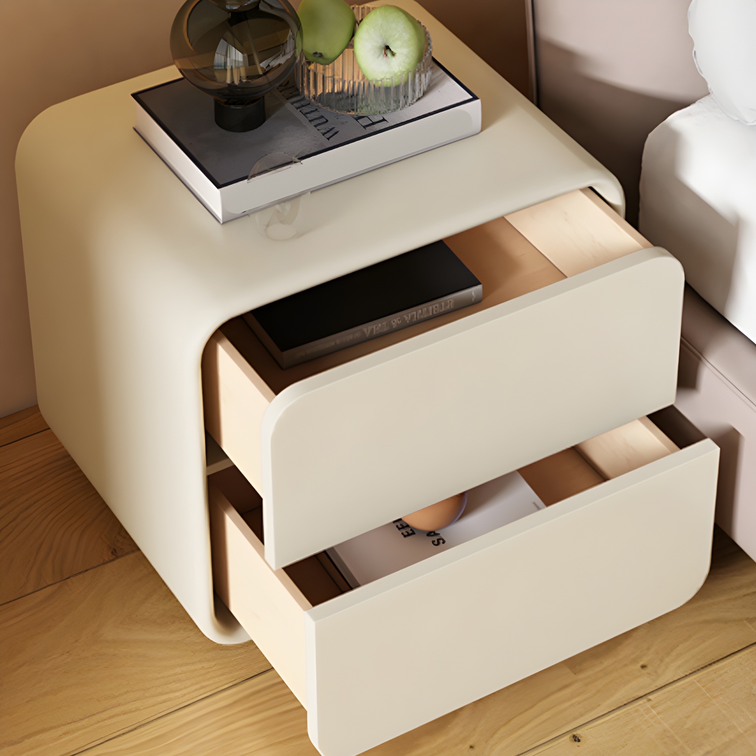 Contemporary Style 2 Drawer Night Table Solid Wood Frame Leather Nightstand - image 11