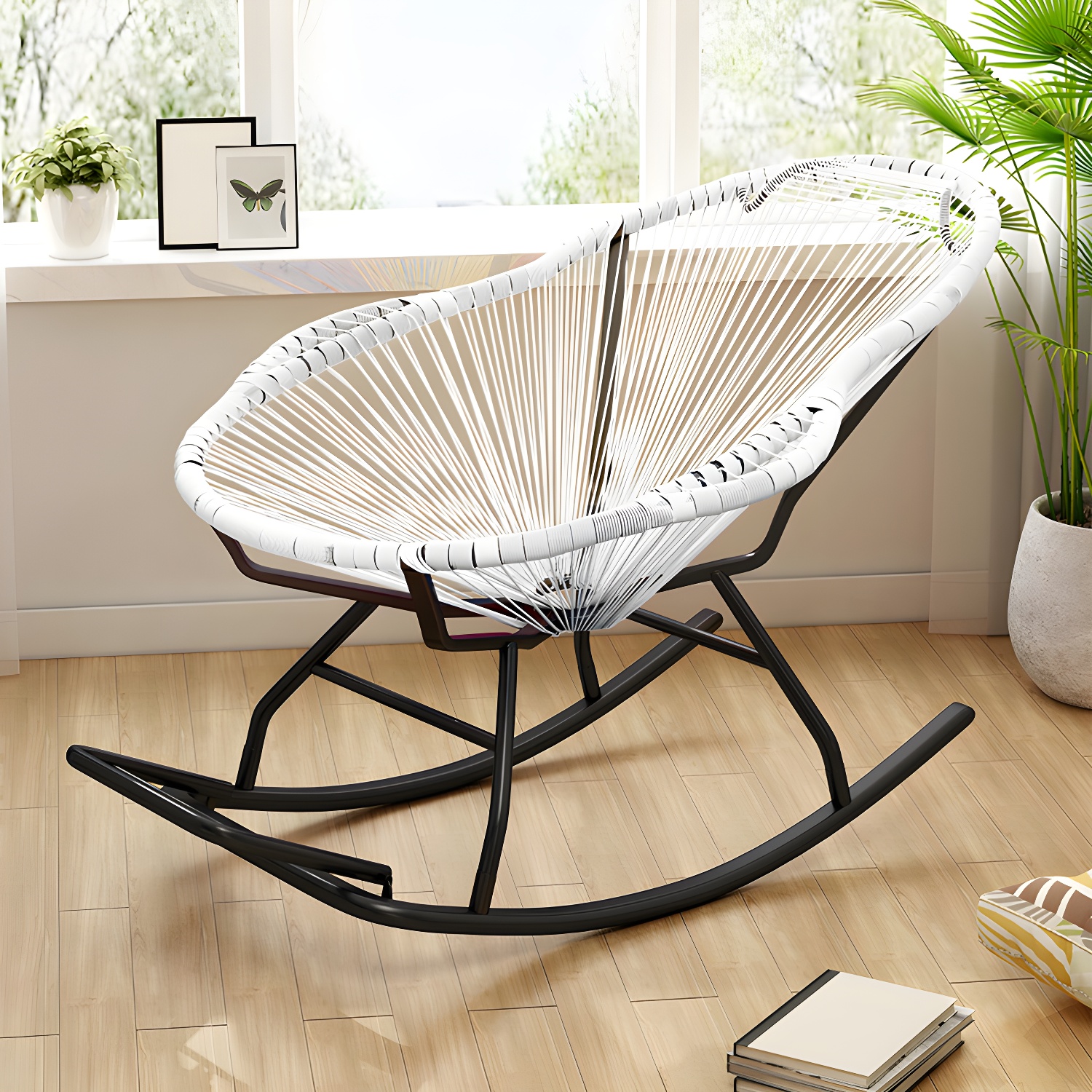 Rocking Accent Chair Wicker Contemporary Living Room Spindle Metal - image 5