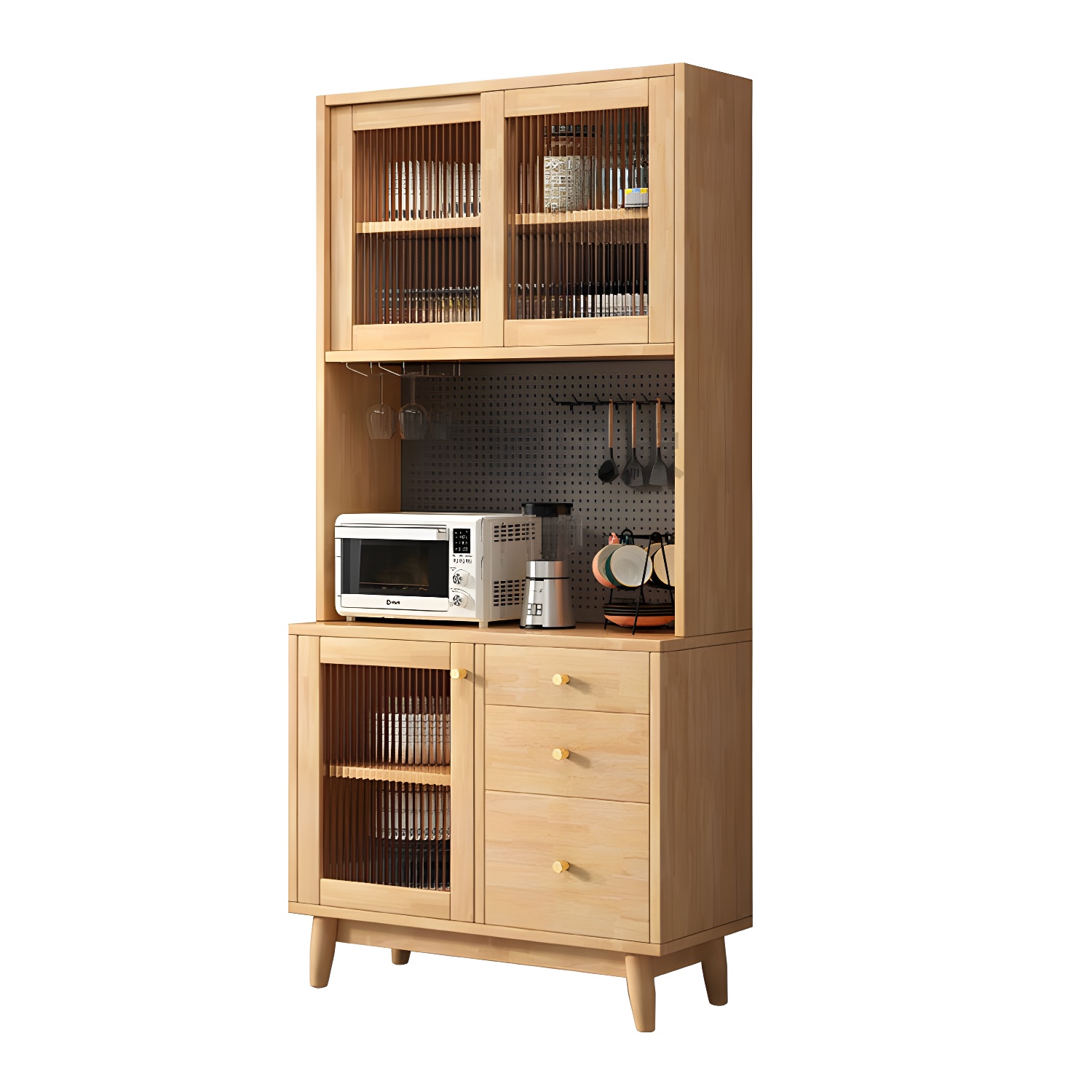 Modern Style Solid Wood Storage Sideboard Cabinet with Glass Doors and Drawers - image 3