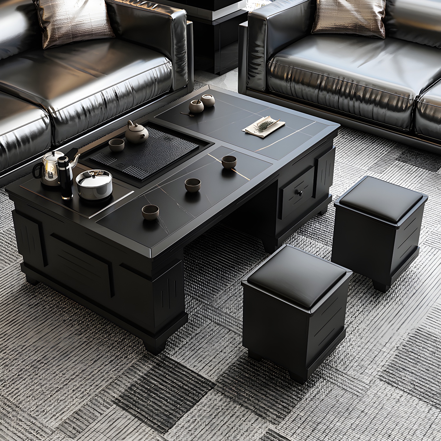 Abstract Slate Coffee Cocktail Table with Storage Drawers Rectangle - image 9