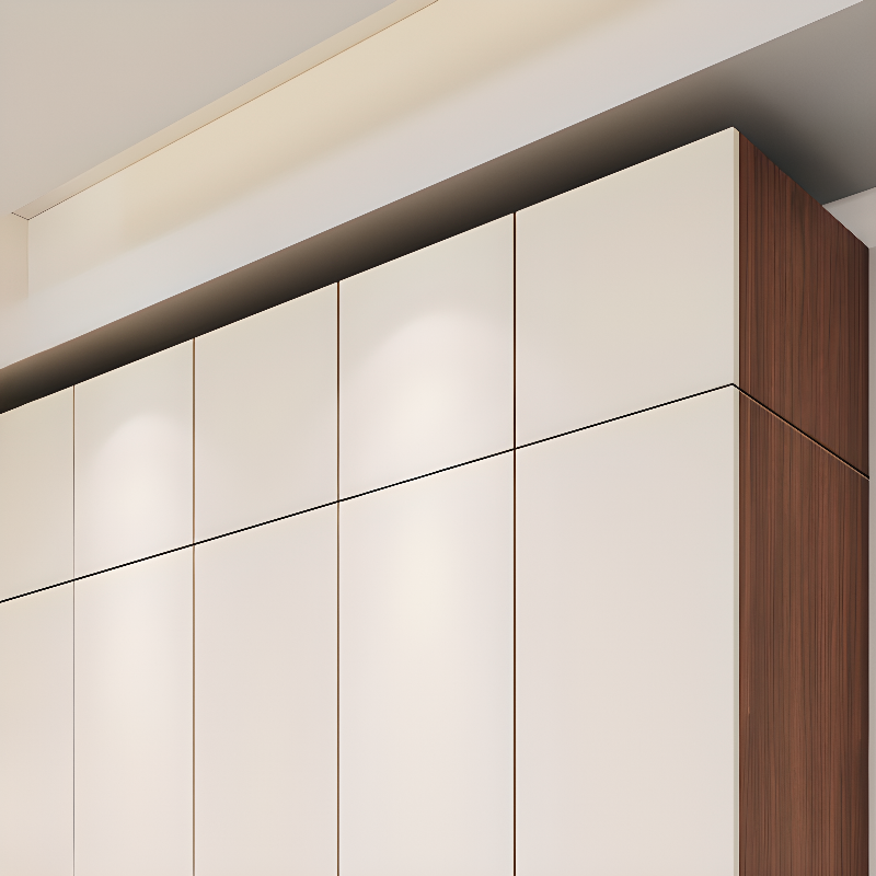 White Minimalist Manufactured Wood Independent Wardrobe Closet with Soft Close Drawer, Soft Close Door, and Interior Shelves