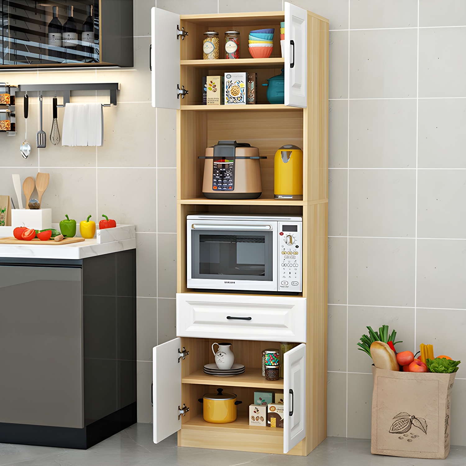 Wood Glam Server with Cabinets and Drawers - Narrow Size - Stylish and Functional - image 8