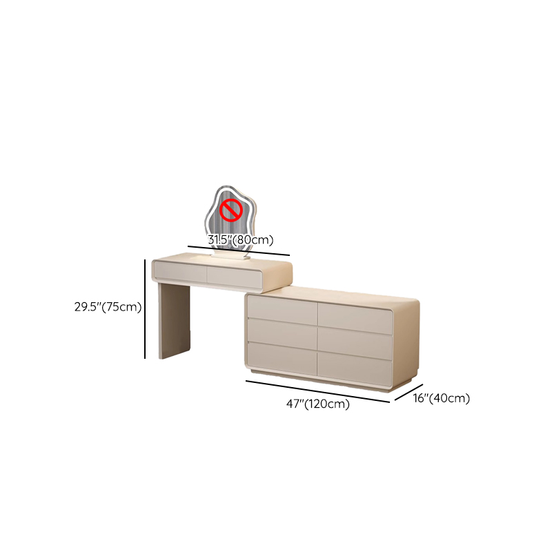 Simplistic Large Vanity Set with Lumber Table Top, White Seat, 8 Drawers, and Mirror Lights - image 9